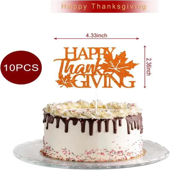 10PCS Happy Thanksgiving Glitter Cake Toppers {2}