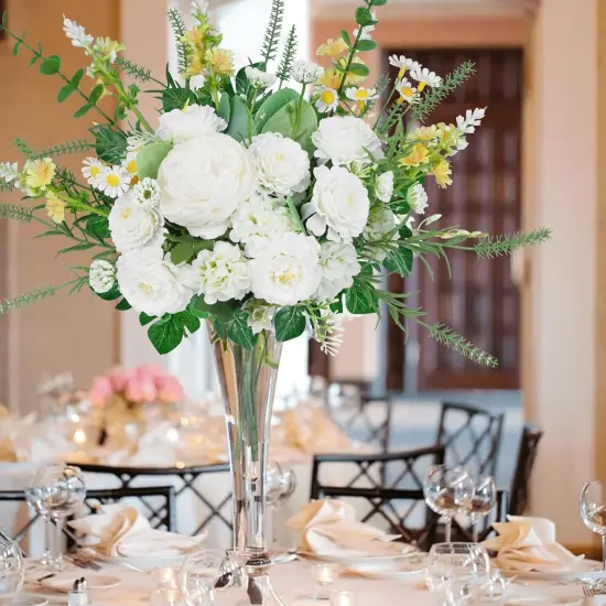 Artificial White Flowers Summer Tabletop Floral Arrangements Fake Mixed Daisy Hydrangeas Flowers {4}