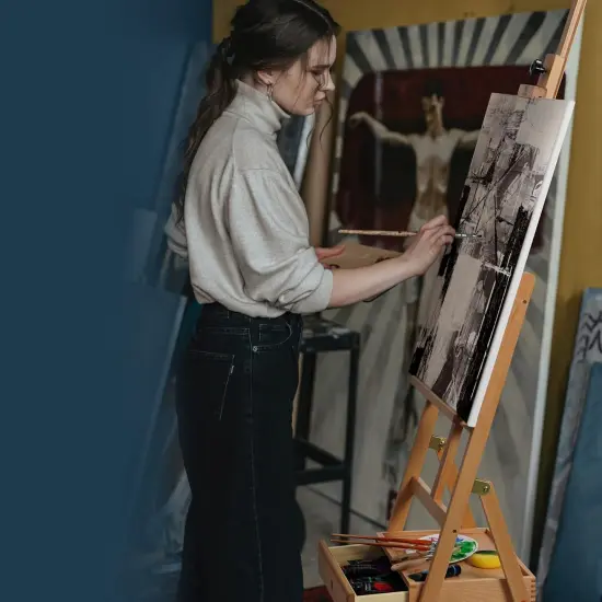 ARTIFY Large Wooden H-Frame Studio Easel with Artist Storage Drawer and Shelf, Sturdy Beechwood Canvas Holder Stand, Adjustable to 75" High {4}