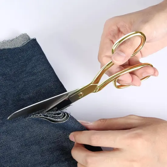 Fabric Sewing Scissors: Multipurpose Heavy Duty Forged Stainless Steel Sharp Bent Blade Dressmaker Classic Cutting Leather Cloth Tailor Shears for Home - 8 inch Gold {3}