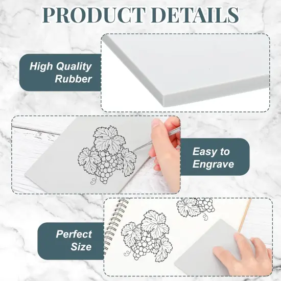 Ctosree 12 Pcs Gray Carve Block Rubber Carving Block 4 x 6 Inches Engraved Linoleum Blocks for Printmaking DIY Soft Rectangle Rubber Stamp Kit for Print Craft Projects Beginners Experienced {3}