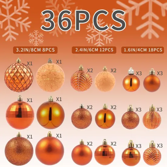 36pcs Copper Orange Christmas Tree Decorations Balls, Bolas De Navidad, 2024 Christmas Decor, Indoor Outdoor Shatterproof Christmas Ornaments, Xmars Party Wedding Suppiles {5}