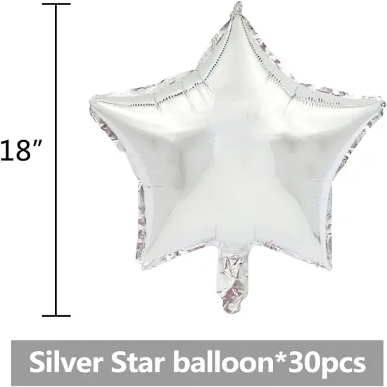 30 Pcs 18" Silver Star Balloons Foil Balloons Mylar Balloons for Birthday Party,Wedding,Valentine's Day, engagement party，Christmas,Baby Shower Backdrops Decorations {2}