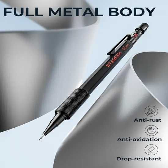 0.5mm Mechanical Pencil Set, 3PCS Metal Mechanical Pencils 0.5mm with 6 Tubes HB & 2B Lead Refills, Erasers, Weatherproof Artist Pencils with Case for Outdoor Writing Drafting Drawing {3}