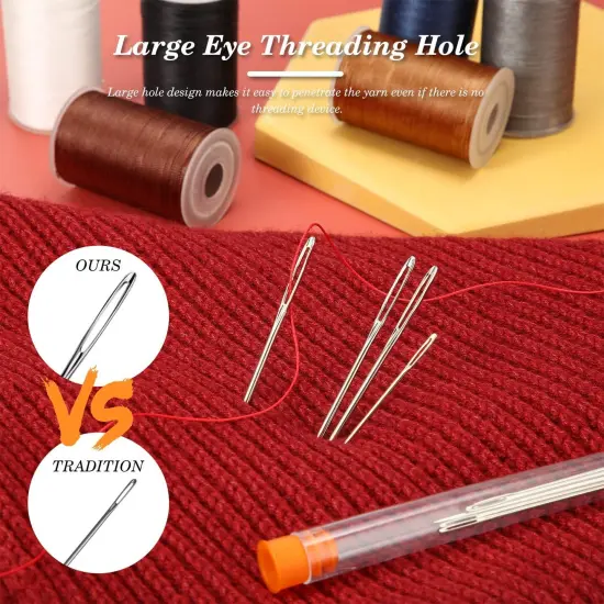 18 Pieces Large Eye Needles 3 Sizes Steel Yarn Darning Knitting Sewing Blunt Needles {4}