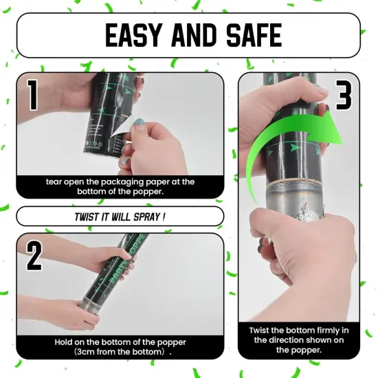 Party Poppers Confetti Cannon 12 Pack Green Confetti Popper Cannons 12Inch Mylar Confetti Shooters Green Confetti Party Cannons Bulk for Wedding Birthday Graduation Baby Shower Party Celebrations {3}