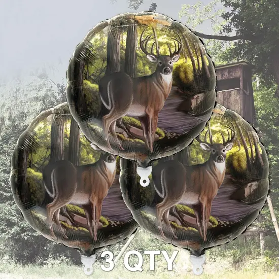 Party Balloons (3 pcs.)! 3 Deer (18") Mylar Balloons in Next Camo pattern. Camouflage Motif with Beautiful Buck. Great for Hunter Themed Party, Birthdays, Graduations, Father's Day {2}