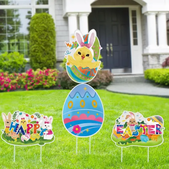 6PCS Easter Bunny Yard Signs Decorations Outdoor with Stakes Cute Easter Bunny Eggs Garden Decorations Holiday Welcome Signs for Easter Yard Lawn Party Decor {2}