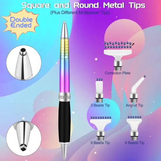 Square Diamond Art Pen - Metal Drill Pens with Square & Round Drill Heads Plus Multiplacer Tips, Comfort Grip 5D Rainbow Tools {3}