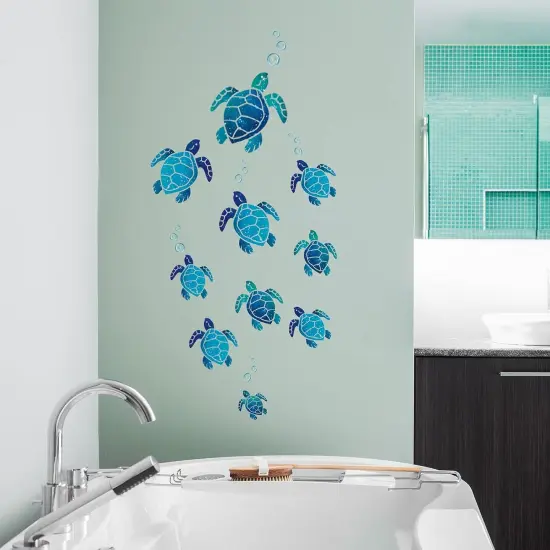 Nuanchu 28 Pcs Under The Sea Wall Decals Glow in The Dark Sea Turtle Ocean Grass Seaweed Jellyfish Peel Stick Underwater Wall Decoration for Kids Bedroom Bathroom Toilet (Vivid Style) {4}