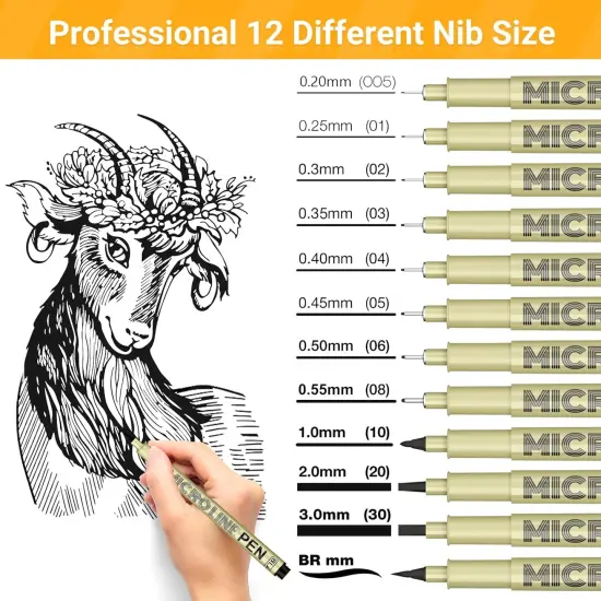 Micro-Pen Fineliner Ink Pens Black: 12 Size Black Micro Pen Set, Fine Line Art Pens for Artists, Waterproof Archival Inking Fine Liners for Technical Drawing, Sketching, Illustration, Manga {2}
