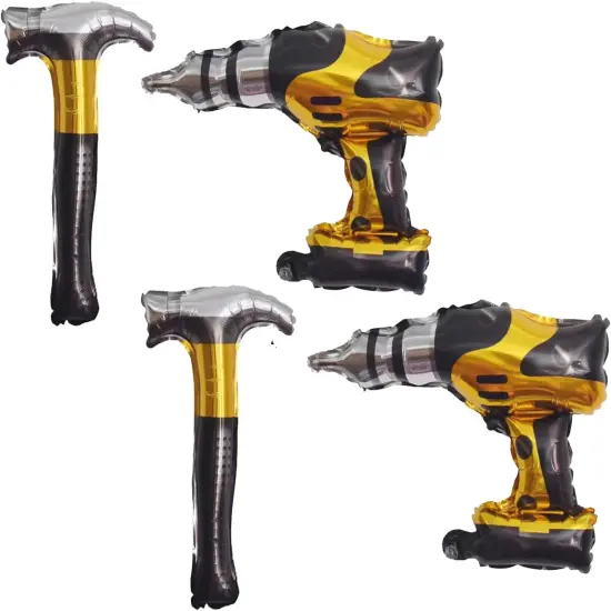 4PCS Hammer Mylar Foil Balloons Drill Balloons for Car Construction Birthday Themed Party Decoration Baby Shower {1}