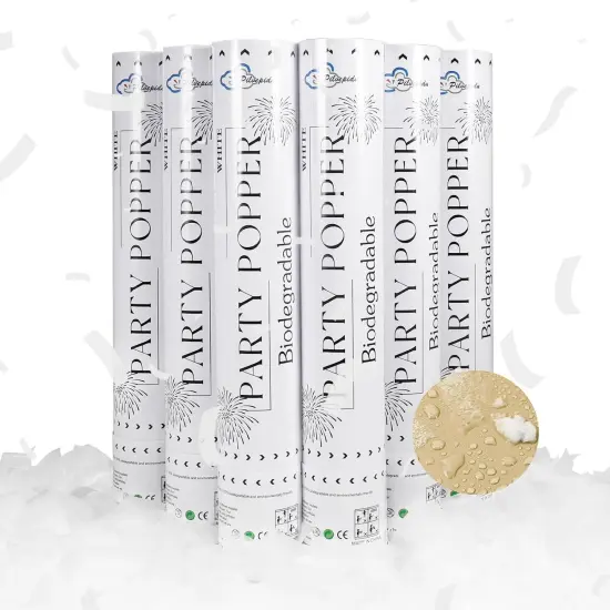 White Confetti Poppers,Rice Paper For Wedding,Biodegradable Cannon,6Pack Biodegradable Confetti Party Shooters Air Power, Party For Lawns Wedding,Birthday,Outdoor Celebrations {1}