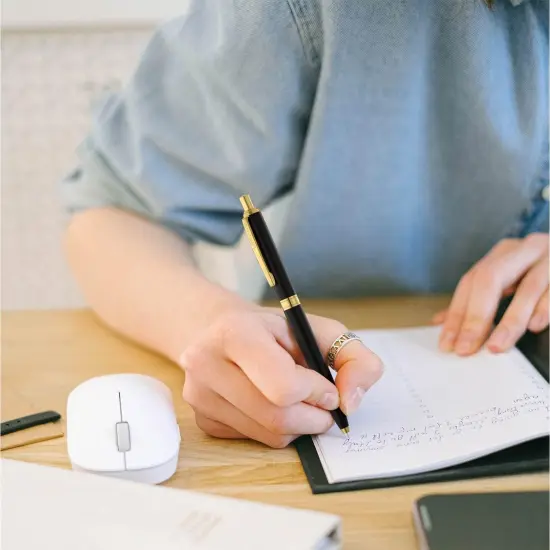 4 Pack Ballpoint Pens, Premium Retractable Metal Ballpoint Pen, Matte Black with Gold Trim, Medium Point 1.0mm Black Ink Pen for Home School Work Office Supplies, Extra 4 Refills {2}