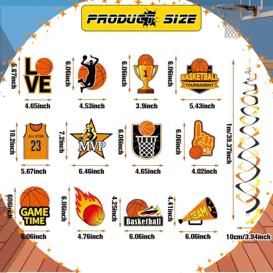 56 Pieces Basketball Party Decorations Hanging Swirls Basketball Decorations Paper Sports Party Decorations Cutouts Hanging Decors for Kids Boys Basketball Theme Birthday Party Supplies Favors {3}