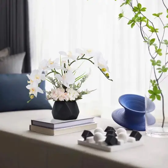 Artificial Ochid Flowers Fake Faux Orchid Arrangement with Vase Artificial Bonsai Potted Flowers Phalaenopsis Orchid in Vase for Home Decoration (Style 2,Black Vase) {4}