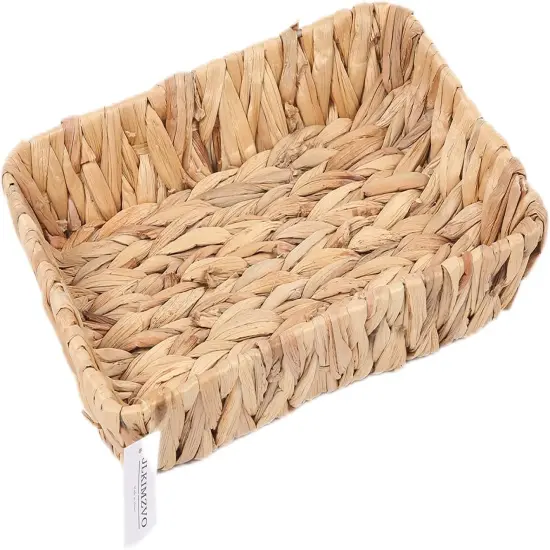 Hand-Woven Summer Storage Baskets, Water Hyacinth Wicker Baskets for Organizing,Woven Baskets, Organizer, Natural Container，13.38&rdquo; x 9.5&rdquo; x 2.75&rdquo; {1}