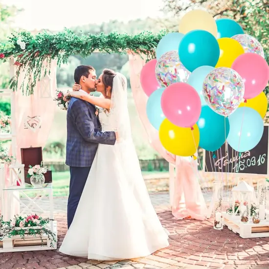 60pcs Yellow Red Blue Macaron Balloons and Colorful Strip Confetti Balloons for Wedding Bridal Shower Birthday Party Baby Shower Decoration {4}