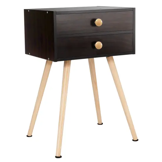 Modern Floor Standing 2 Drawers Nightstand with Wooden Legs and Golden Knob Natural {7}