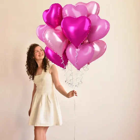 Pink Mixed Heart Balloons, 18 Inch 12 Pcs Hot Pink Foil Heart Balloons Light Pink Heart Shape Mylar Balloons Pink Sweet Theme Heart Balloons {3}