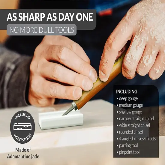 Wood Carving Tools - 12 PCS - Whittling Kit for Beginners - Wood Carving Kit - Incl. 1x Whetstone & 10 Wooden Blocks - Wood Carving Knives {3}