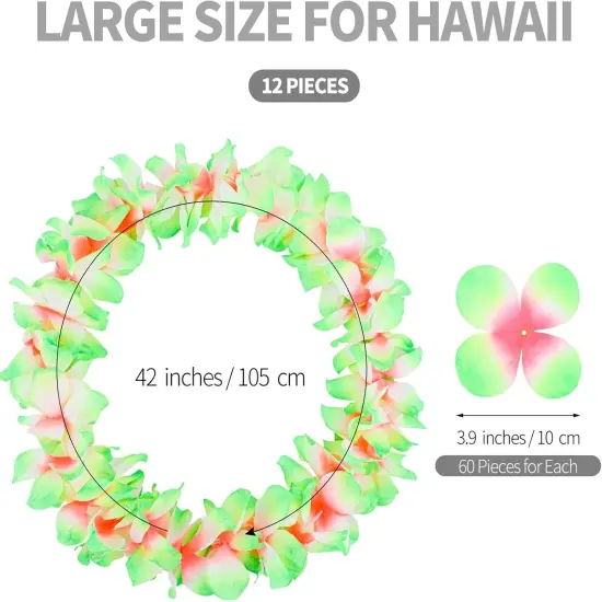 12 Pieces Summer Thickened Hawaiian Leis Necklace Hawaiian Garland for Hula Dance Luau Party, Floral Necklace Leis for Party Supplies Favors Celebrations and Decorations {2}