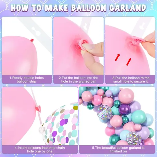 138Pcs Mermaid Birthday Party Decorations, Pink Purple Blue Mermaid Balloon Garland Arch Kit Birthday Banner Cake Topper Tail Shell Balloons Party Supplies {3}
