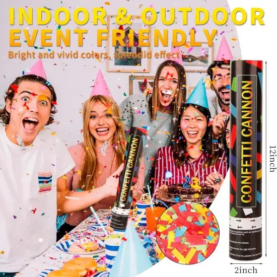 6 Pack 12 Inch Confetti Cannon Multicolor Confetti Popper Party Shooter for Wedding Birthday Graduation Celebration, These Pack of 6 Confetti cannon with Biodegradable Paper Launches 16 ft {2}