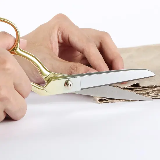 Fabric Sewing Scissors: Multipurpose Heavy Duty Forged Stainless Steel Sharp Bent Blade Dressmaker Classic Cutting Leather Cloth Tailor Shears for Home - 8 inch Gold {5}