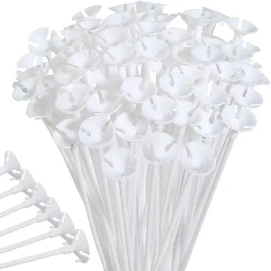 Upgraded Version 100 Pieces White Plastic Balloon Sticks Holders and Cups for Christmas Decoration Party and Wedding Decoration {1}