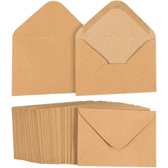 100 Pack Small Kraft Paper A1 Envelopes for 3x5 inches Cards, Invitations, Wedding RSVP, Gift Cards (V-Flap) Brown {1}