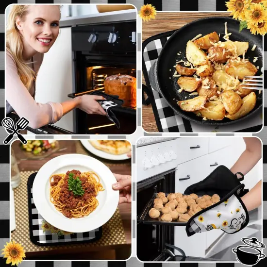12 Pcs Sunflower Pot Holders with Pocket Teacher Appreciation Gift Bulk Summer Pot Holders Buffalo Plaid Hot Pads and Oven Mitts Gnomes Farmhouse Oven Gloves for Kitchen Baking Cooking Home {5}
