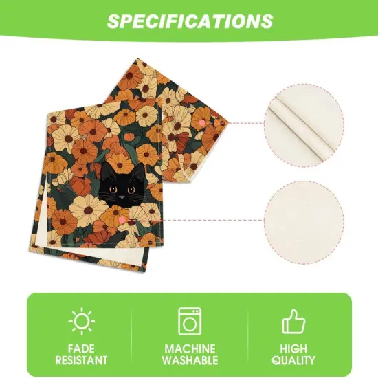 Black Cat Sunflower Daisy Spring Table Runner, Seasonal Summer Kitchen Dining Table Decoration for Home Party Decor 13x48 Inch {5}
