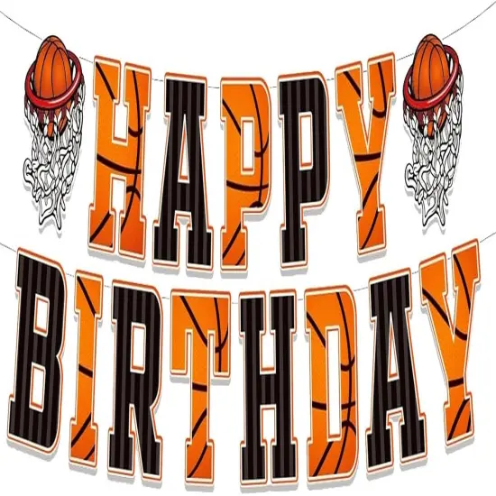 Basketball Happy Birthday Banner Basketball Theme Birthday Party Decoration Kids Teenagers Boys Men Birthday Party Bunting Sign, Orange {1}