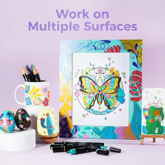 Ohuhu Acrylic Paint Markers 24 Metallic Colors 30 Pens: Dual Tips (Round & Fine) Acrylic Markers High Opacity Paint Pens Waterproof Lightfast for Rock Painting Eggs Wood Glass Ceramic - Kakaako {2}