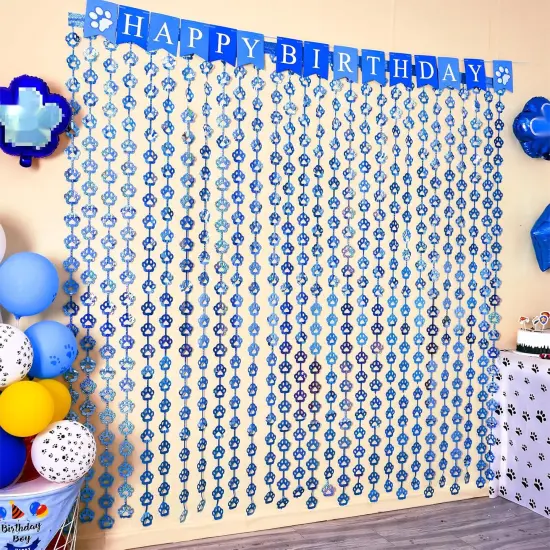 Blue Dog Birthday Party Supplies, 2 Pack Blue Dog Paw Party Decorations, 3.3x6.6ft Paw Tinsel Foil Fringe Curtains, Puppy Photo Booth Prop Backdrop Streamer, Birthday Decor, Party Decor {2}