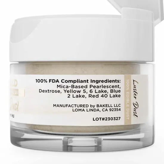 Bakell - Pale Gold Luster Dust (4g, 1x Jar) Edible Vegan Dust & Paint for Baking, Desserts and Beverages {6}