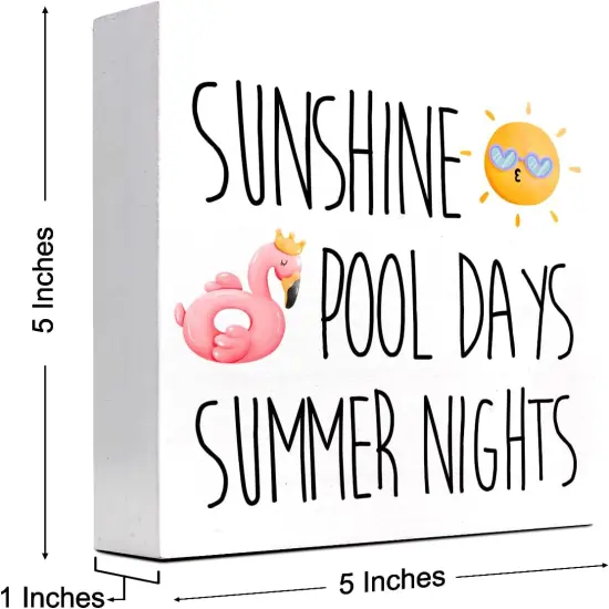 Sunshine Pool Days Summer Nights Summer Wooden Box Sign,Summer Wooden Block Sign for Home Bedroom Office Farmhouse Shelf Wall Desk Decor {2}