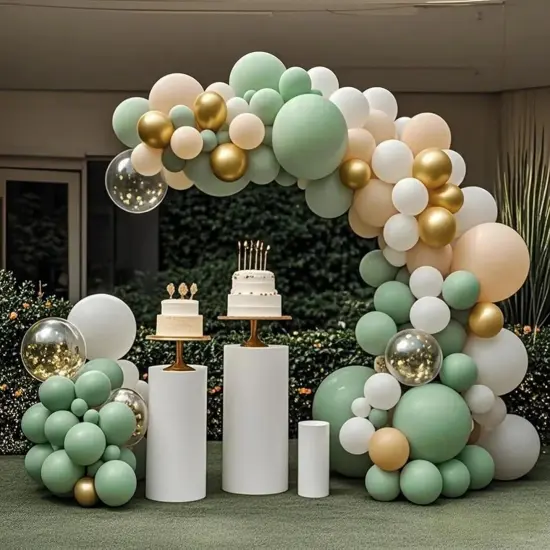 Avocado Green White Gold Balloons Garland Arch Kit, 117Pcs Sage Green Latex Balloons Different Sizes 18 12 10 5 Inch for Birthday Baby Shower Gender Reveal Wedding Party Decoration (Avocado Green) {4}