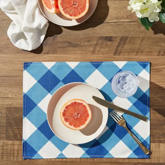 Set of 6 Blue and White Plaid Cloth Placemats, 16.5 x 12.6 Inches Burlap and Polyester Washable Table Mats with Buffalo Design, Farmhouse-Style Dining Table Decorations {2}