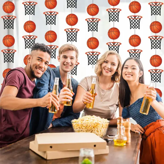 3Pcs 4.92 ft Basketball and Basketball Hoop Banner Party Decorations Basketball Sports Theme Hanging Garland Decor Paper Basketball Garland for Birthday Home Classroom Party Decor Favors {4}