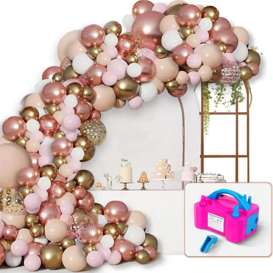 Rose Gold Balloon Garland Kit, 142Pcs Nude Pastel Pink Gold and Rose Gold Confetti Balloon Arch Kit with Electric Pump for Wedding Bridal Shower Princess Party Girl Birthday Baby Shower Decorations {1}