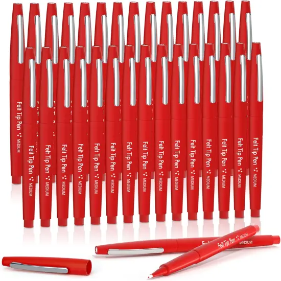Felt Tip Pens, 30 Red Pack, 0.7mm Medium Point, Felt Tip Markers Pens for Journaling, Writing, Note Taking, Planner, Perfect for School Office and Art Supplies {1}