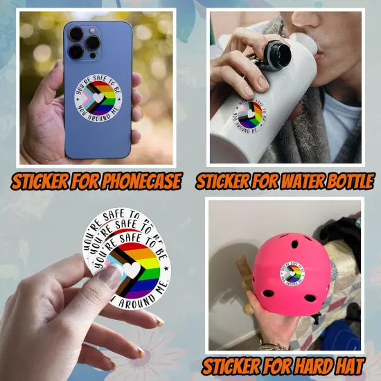 Set 3PCS 3 Inches - You're Safe with Me Ally Sticker Progress Pride Flag Trans Flag LGBTQ 3" Waterproof Vinyl Decal for Water Bottles, Tumbler, Laptop, Hard Hat, Car Gifts for Kid, Girl, Boy {3}