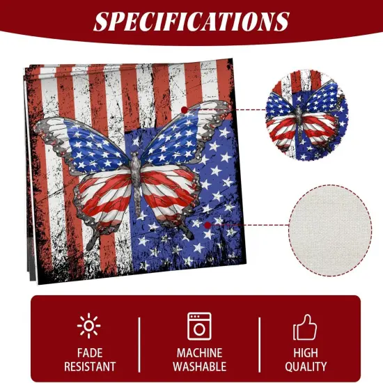 Linen Red White and Blue Butterfly Memorial Day Table Runner 72 Inches Long 4th of July Veterans Day Patriotic Decorations and Supplies for Home Kitchen Dining Room Table {5}