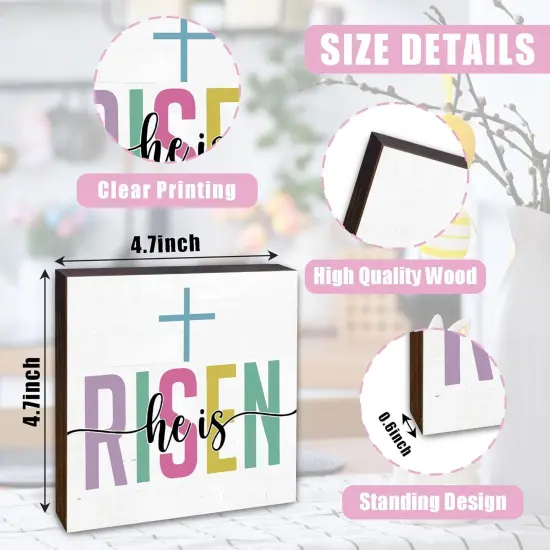 Easters Bunny Gifts, He Is Risen Sign, Easter Bunny Decor, Farmhouse Easter Decorations Indoor for Home Office Tabletop Desk Decoration-B06 {2}