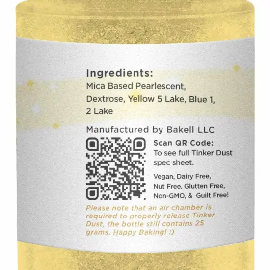 Bakell - Neon Yellow Tinker Dust Edible Glitter (25g, 1x Spray Pump) for Food, Desserts, and Beverages! {6}