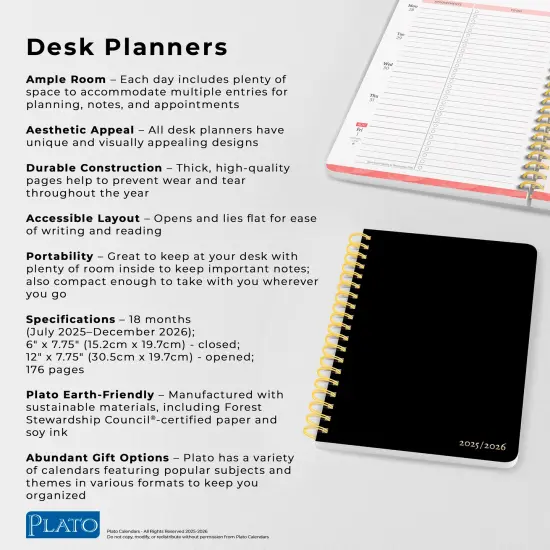 Black Solid | 2026 6 x 7.75 Inch 18 Months Weekly Desk Planner | Foil Stamped Cover | July 2025 - December 2026 {6}