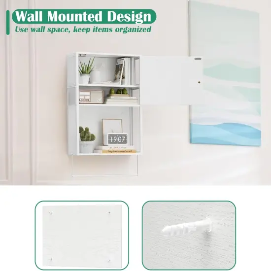 White Wall-Mounted 3-Tier Bathroom Cabinet with Towel Bar - Over Toilet Storage Shelf, Medicine Cabinet for Bathroom, Laundry, Bedroom, Kitchen (7.8"D x 16.9"W x 29.2"H) {3}