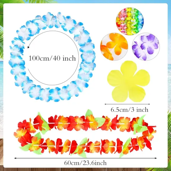 24 Pieces Hawaiian Leis Tropical Flower Necklace Hawaiian Colorful Garland Party Decorations {2}